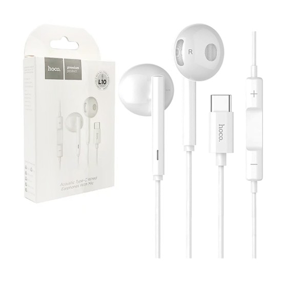 Hoco Wired Earphones L10 Acoustic Type C with Microphone 1.2m White